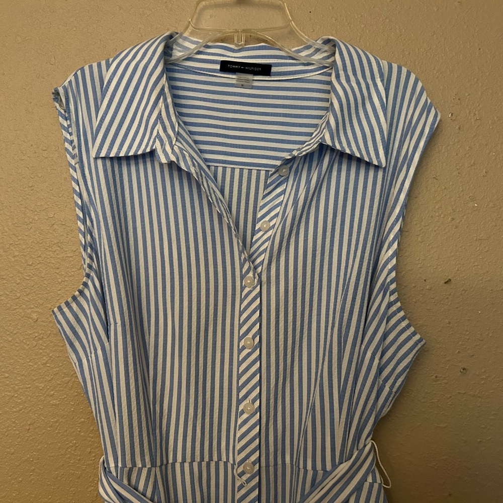 Tommy Hilfiger Light Blue and White Striped midi dress - Picture 3 of 6